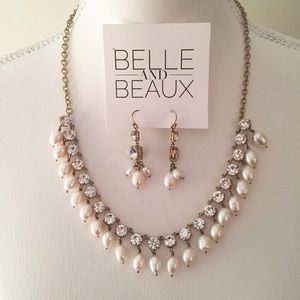 Gold crystal & pearl necklace & earring set